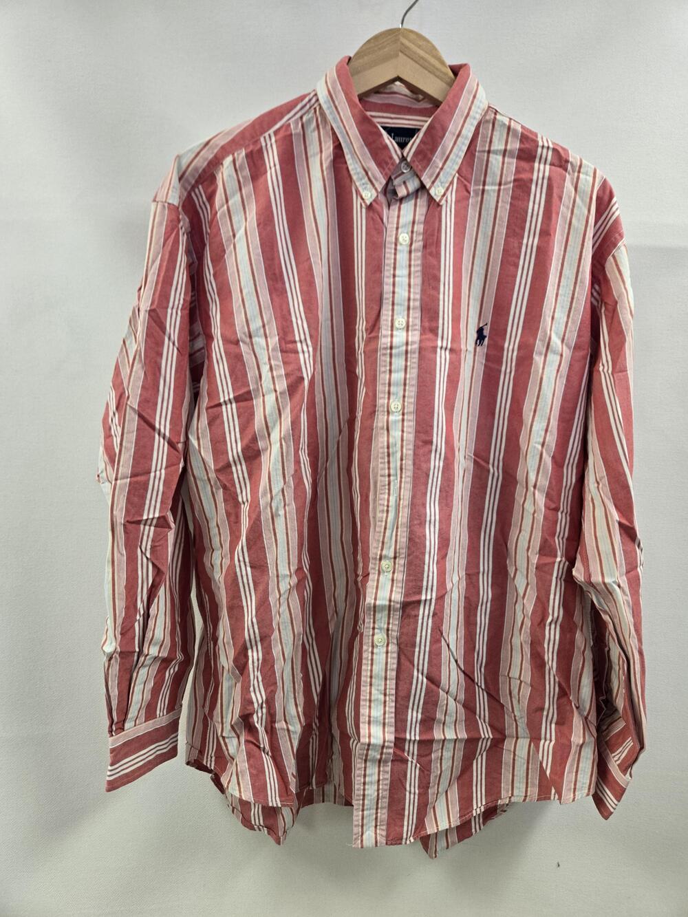 Ralph Lauren Shirt Mens XL Red White Striped Long Sleeve Button Front Pony Logo